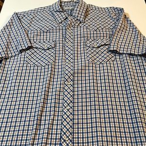 Wrangler Wrancher Blue Brown Plaid Cowboy Western Shirt XL